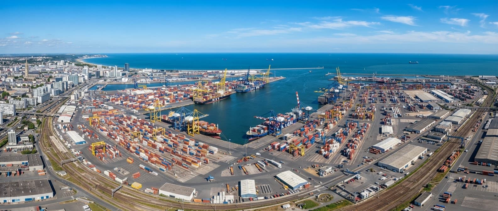 Vue aérienne du Havre, de son port et de ses terminaux à conteneurs